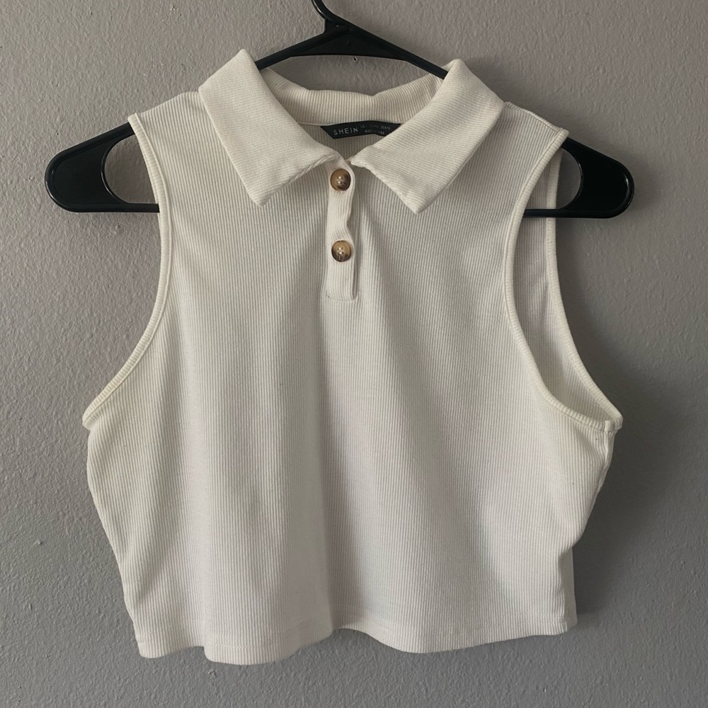 white cropped collared top